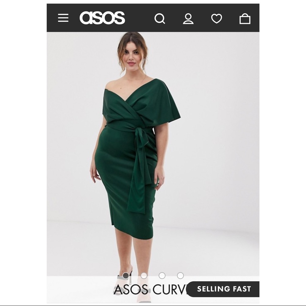ASOS Curve Emerald Green One Shoulder Midi Dress